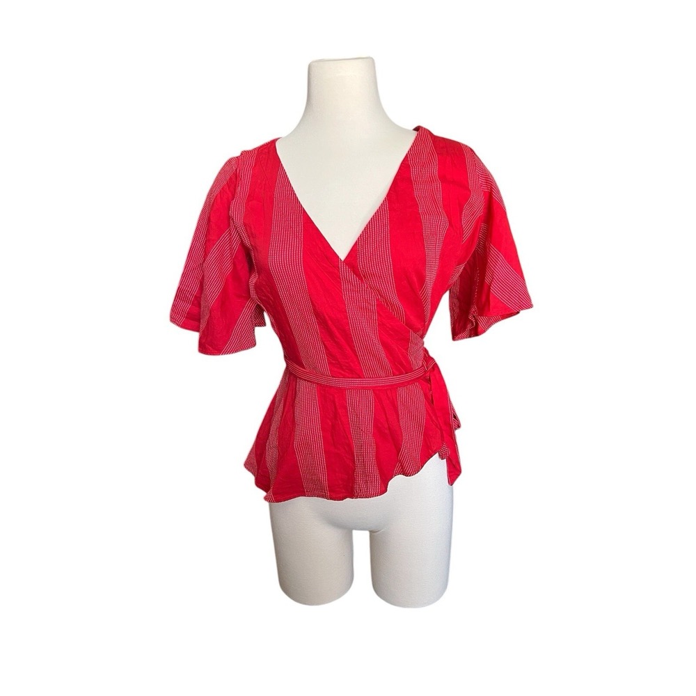 Loft Petites Wrap Red Top Tie Waist Size Small Peplum Flare Romantic Boho Casual